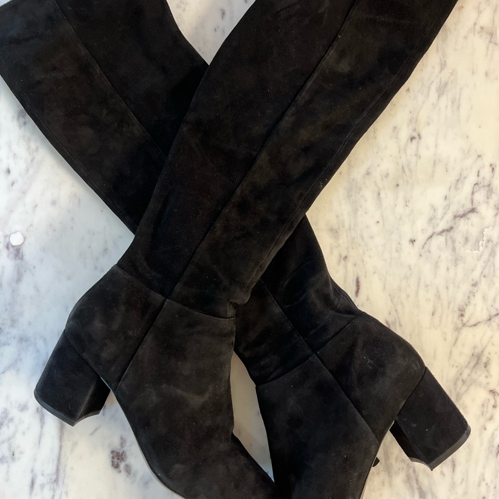 Cole Haan Over The Knee Black Suede Heeled Boots